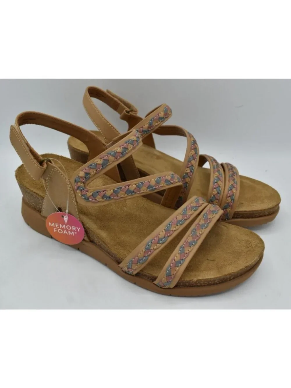 Comfortiva Women 9.5‎ Silvia Caramel Multi Color Leather Wedge Strappy Sandals